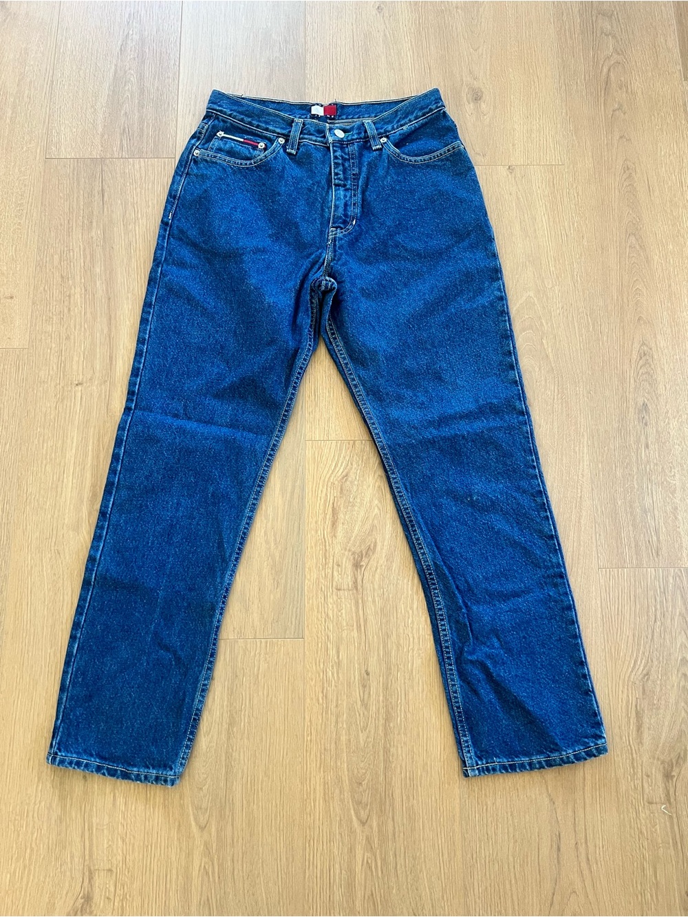 Tommy Jeans Vintage Y2K Woman’s Dark Blue Straight-Leg Jeans with Flag Size 28